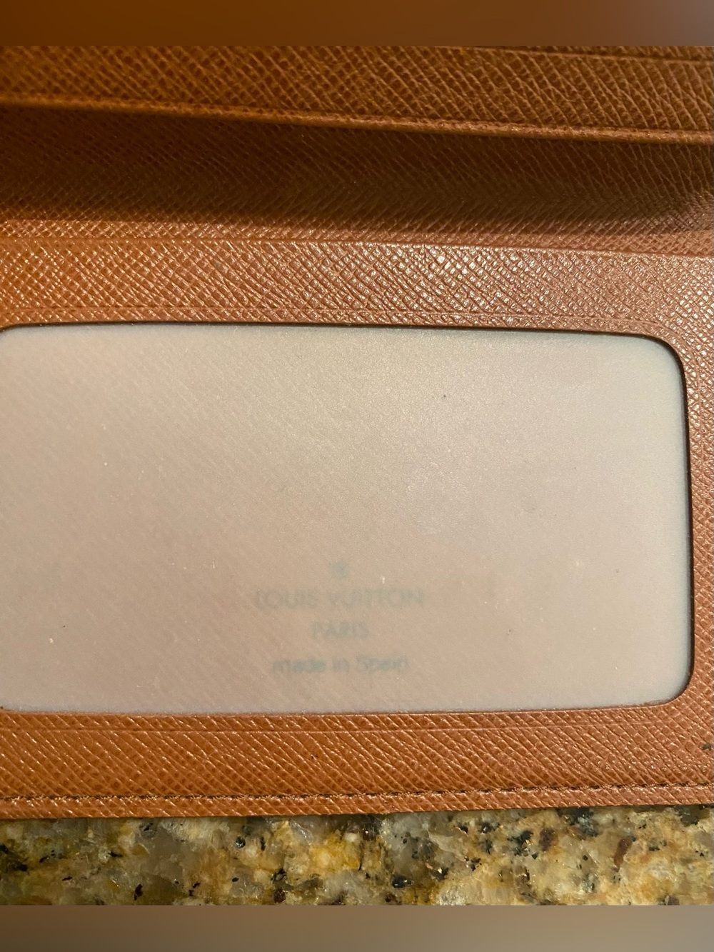 Authentic Louis Vuitton Tan Leather ID Card Sleeve with Clear Window
